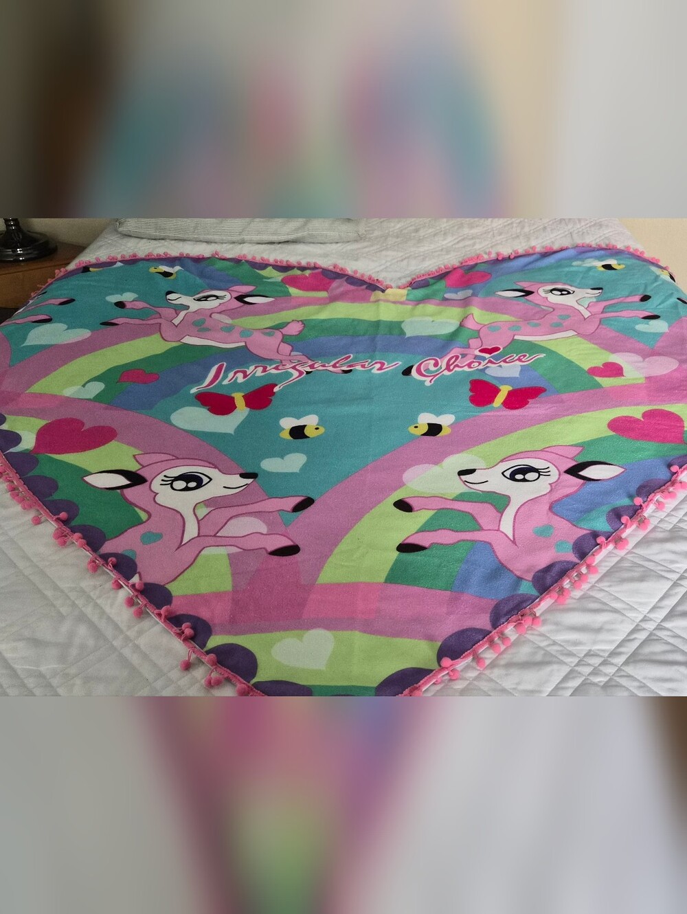 Rare Irregular Choice Large Pink, Blue Heart-Shaped Fawns Beach Towel
